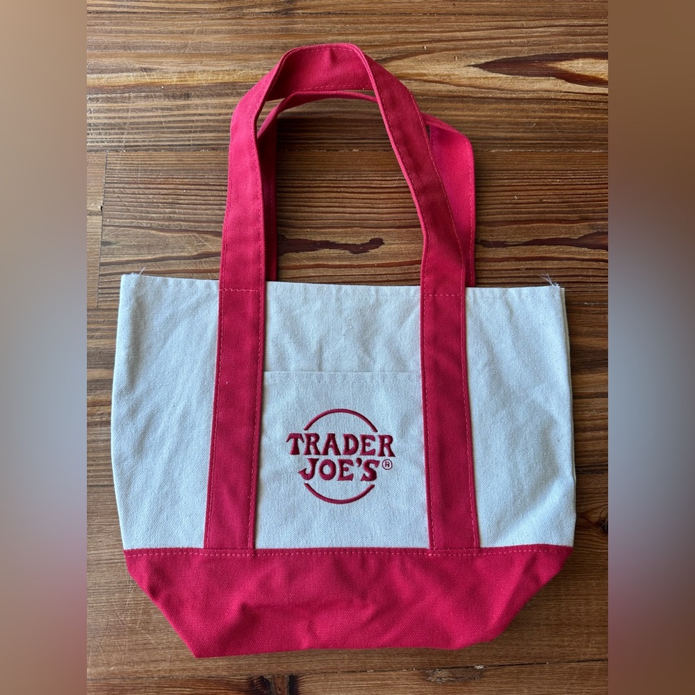 Trader Joe’s Mini Canvas Tote Bag Red & Natural Small Reusable Grocery Bag
